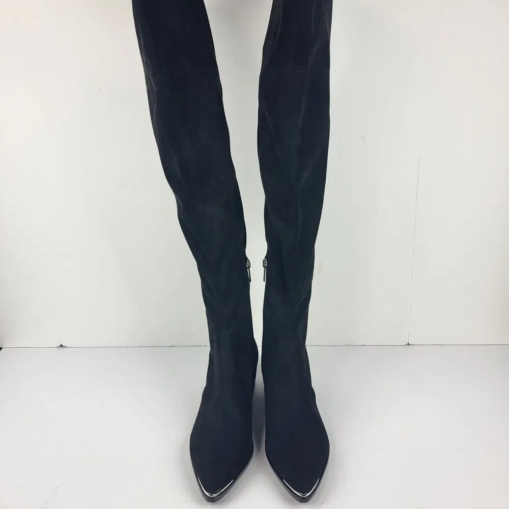 Marc Fisher Yaki Over The Knee Boots Black Vegan Suede Stretch Size 7M